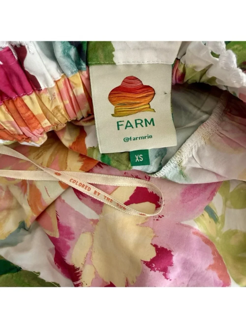 Farm Rio Painted Flowers Maxi Skirt Belted w/ Beaded Fringe Cotton